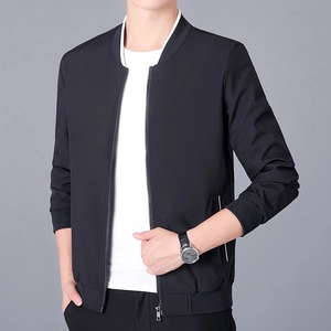 Men's Casual Bomber Jacket Lightweight Windproof Stand Collar Baseball Uniform Zip Up Outerwear Spring Autumn Male Clothing