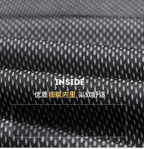 Close-up of black mesh fabric lining with KRIOS lettering and breathable texture