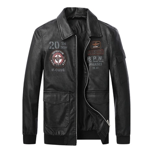 Men's Military Flight Jacket PU Leather Embroidered Patches Slim Fit Moto Bomber Coat Casual Outerwear For Men Plus Size