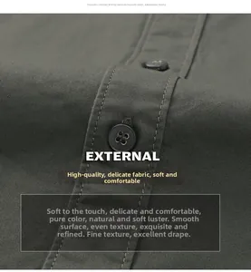 Détail de la chemise cargo olive montrant la texture douce du tissu et les boutons