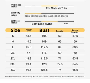 Detailed size chart for men's casual solid jacket showing S to 4XL measurements and fabric info