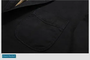 Detailed close-up of a chest pocket with reinforced double stitching on men's jacket