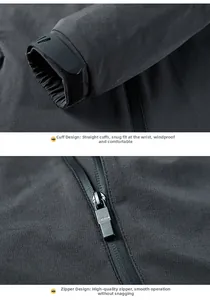 Detail view of adjustable velcro cuffs and waterproof zipper on a men's functional jacket