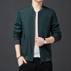 Blouson aviateur homme vert foncé avec texture géométrique et col baseball décontracté