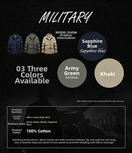 Tableau des tailles détaillé pour chemises décontractées homme 100% coton style militaire