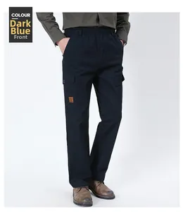 Detailed front view of men's casual cargo pants featuring functional side flap pockets