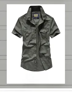 Detailed view of cargo shirt chest pockets with OFF-ROAD embroidery and flap closure