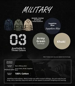Detailed view of 100% cotton military-style long sleeve shirts with double chest pockets