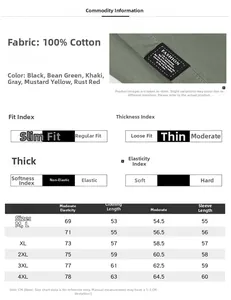 Detailed size chart and fabric attributes for men's long sleeve cotton cargo shirt