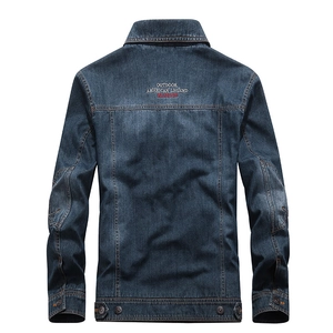 Men's dark blue denim jacket with Outdoor American Legend back print and stitching