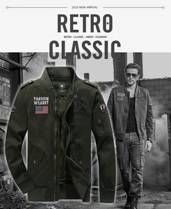 Close-up of military bomber jacket featuring tactical arm pocket and vintage patches