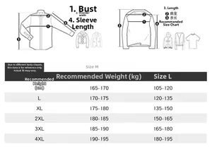 Men's shirt size chart with measurements for chest, shoulders, length, and sleeve