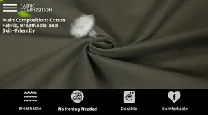 Gros plan sur le tissu en coton vert olive foncé avec une texture respirante et sans repassage