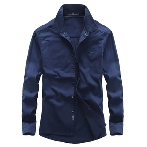 Chemise Décontractée en Coton à Manches Longues pour Hommes Col Rabattu Broderie Couleur Unie Style Cargo Hauts pour Hommes