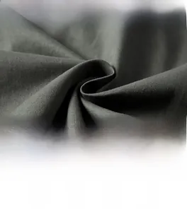 Detail of dark grey shirt fabric showing breathable, wear-resistant, and anti-wrinkle texture