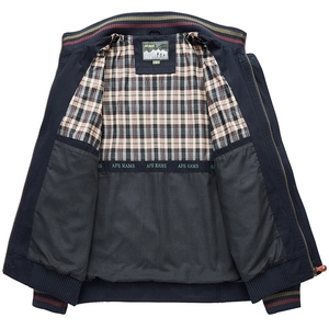 Herren Freizeitjacke in Dunkelblau mit Stehkragen, Karo-Innenfutter und Rippbündchen