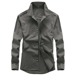 Chemise de travail homme grise anthracite à manches longues en coton avec broderie poitrine