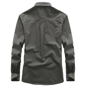 Vue arrière de chemise de travail à manches longues pour hommes en gris foncé uni