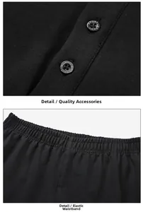 Detail of elastic waistband and sports button on middle-aged men's black knit joggers