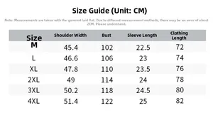 Detailed size chart for men cotton short sleeve shirt showing M to 4XL measurements