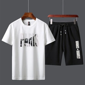 Ensemble Haut et Bas de Sport Décontracté d'Été pour Hommes en Polyester avec Imprimé Graphique Paris T-Shirt et Short
