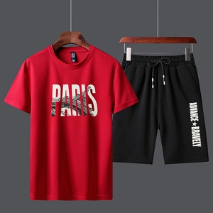 Ensemble d'été pour hommes avec t-shirt Paris rouge et short de sport noir