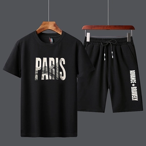 Ensemble d'été noir pour hommes avec imprimé graphique Paris et Tour Eiffel