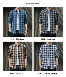 Detailed color selection guide for men's cotton plaid shirts in four classic patterns