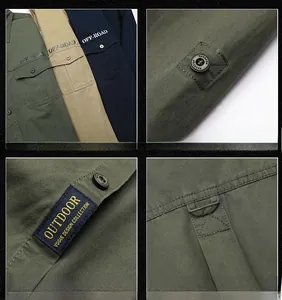 Détails d'une chemise cargo en coton avec broderie Off-Road et poches plaquées