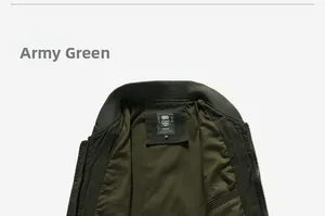 Close-up of army green jacket with ribbed collar, metal zipper and size M neck label
