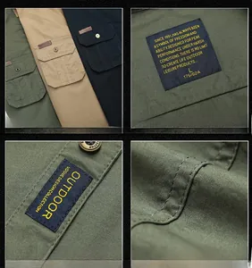 Detailed views of multi-color cotton work shirts showing durable stitching and labels