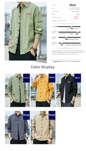 Detail showing five color options for 100% cotton long sleeve men's work shirt
