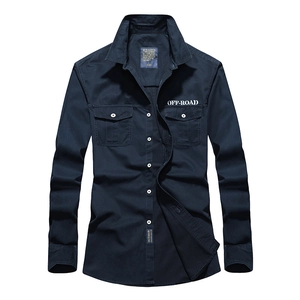 Chemise tactique en coton bleu foncé pour hommes avec poches poitrine et broderie OFF-ROAD