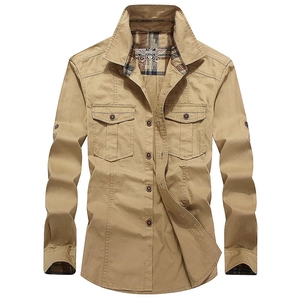 Maglia Tattica Militare da Uomo Camicia da Lavoro in Twill di Cotone Doppie Tasche con Patta Top Casual All'aperto con Bottoni per Uomo