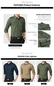 Détails de chemise militaire ajustée pour hommes avec épaulettes et poches de poitrine