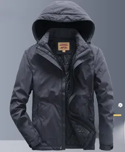 Detail view of thickened quilted lining and adjustable hood on a warm winter jacket