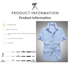 Detail view of cotton short sleeve shirt showing blue fabric texture and buttoned chest pocket