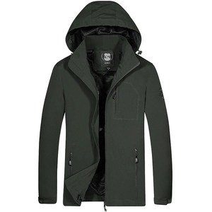 Dunkelgrüne Herren-Windjacke mit Kapuze, warmem Fleecefutter und Reißverschlusstaschen