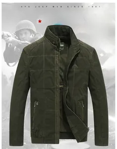 Detailed view of dark green cotton jacket featuring epaulettes and zip-up collar stand