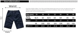 Tableau des tailles détaillé pour short cargo homme avec mesures de taille et longueur