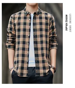 Detail of khaki plaid cotton shirt with white buttons and urban leisure style texture