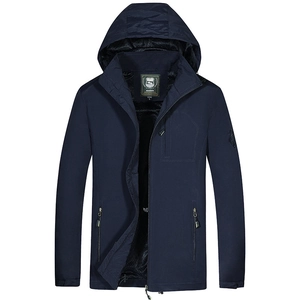 Herren-Windjacke mit Kapuze in Marineblau und warmem Fleece-Innenfutter