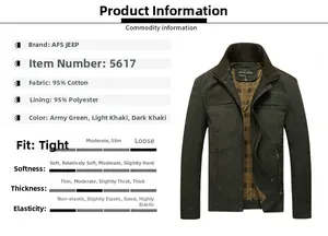 Detail view of military green cotton jacket showing stand collar and multi-pocket design