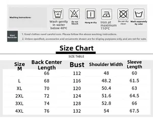 Detailed size chart for men's casual stand collar jacket from M to 4XL with measurements
