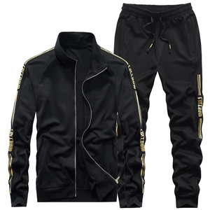 Men's black outdoor sports set with gold FREEDOM print jacket and matching jogger pants