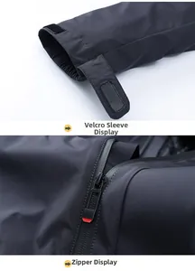 Detail of waterproof zipper and adjustable velcro cuff on windproof winter jacket