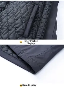 Detail view of quilted puffer vest featuring functional inner pocket and windproof hem