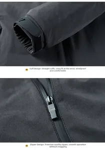 Close-up of windproof jacket showing adjustable Velcro cuffs and premium metal zipper detail