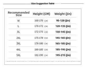 Size suggestion table for men's striped long sleeve shirts ranging from M to 5XL