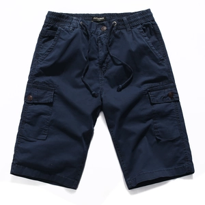 Short cargo bleu marine pour homme avec taille élastique à cordon et poches à rabat coton